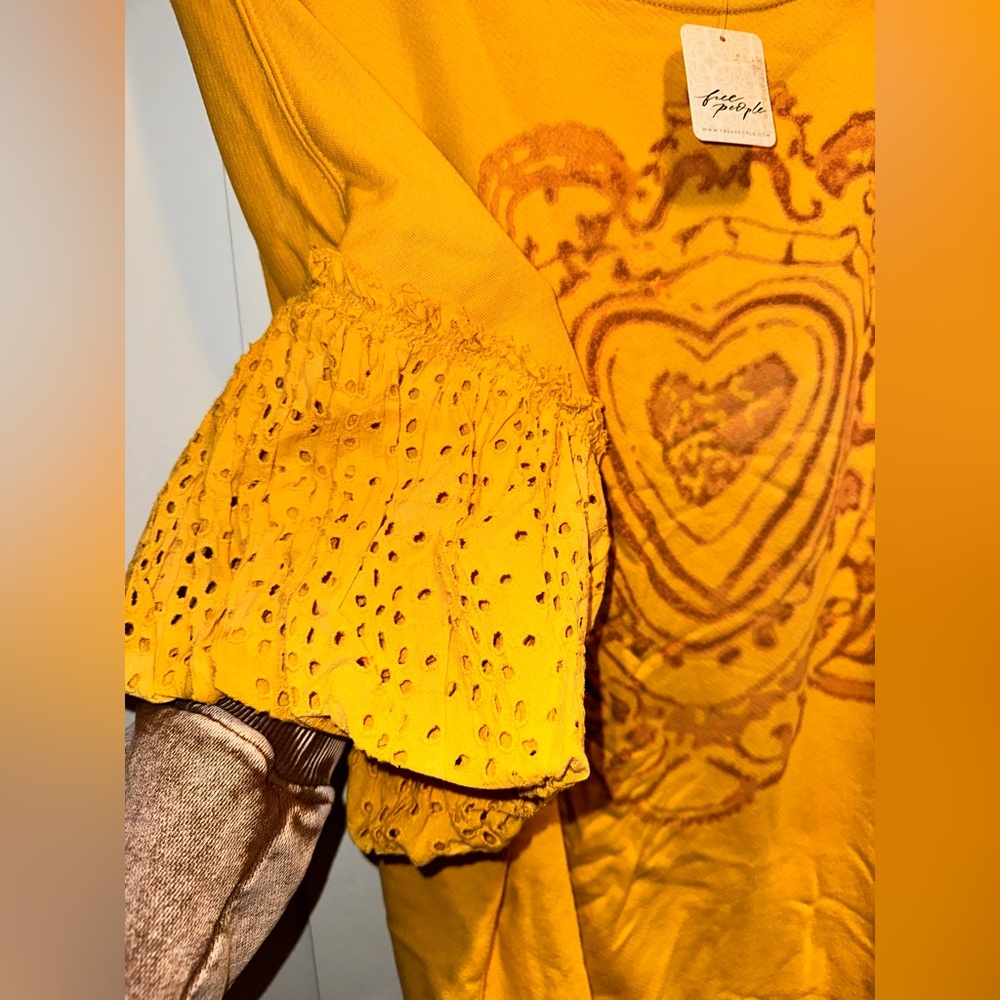 NWT FREE PEOPLE Doily Sweatshirt - Mustard - Picture 7 of 9